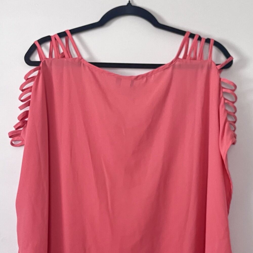 Torrid Georgette Ladder Cutout Top Blouse Coral Short Sleeve‎ women’s 3X Vibrant